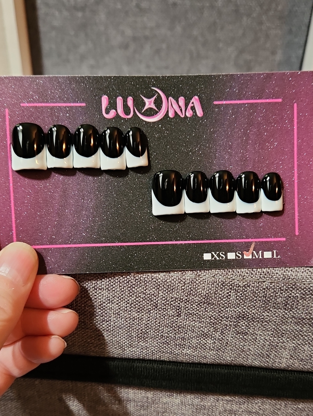 Black/White Tuxedo French Press On Nails. Size Medium